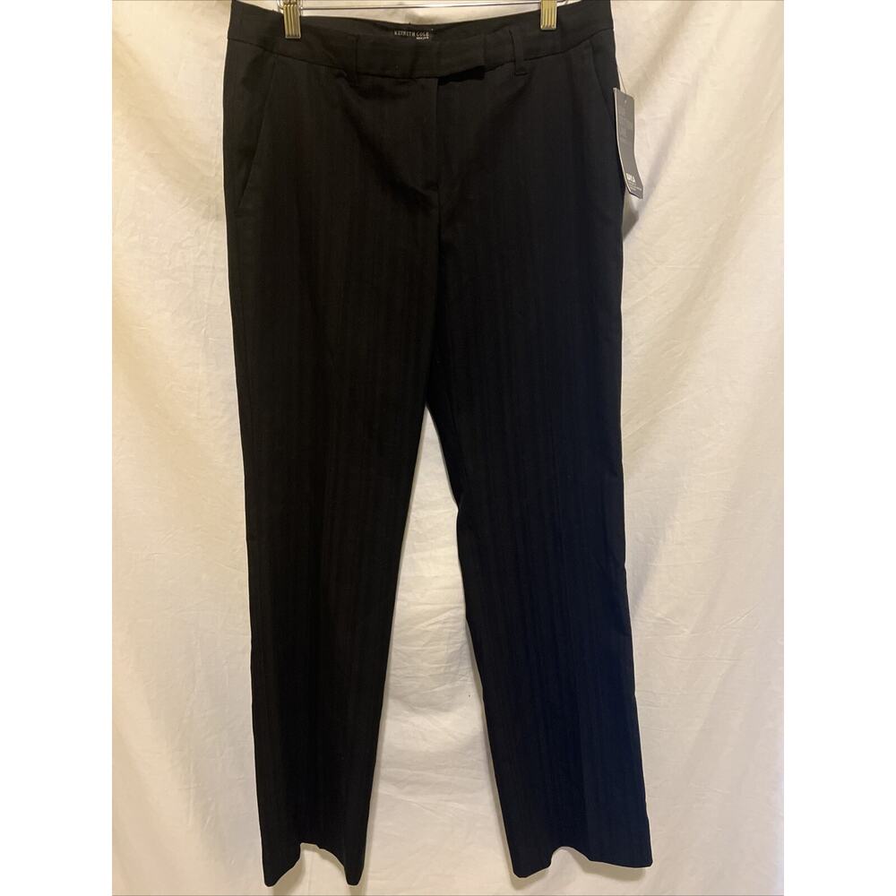 Kenneth Cole Kayla Dress Pants Flat Front Black Pinstripe Size 10 NWT $99